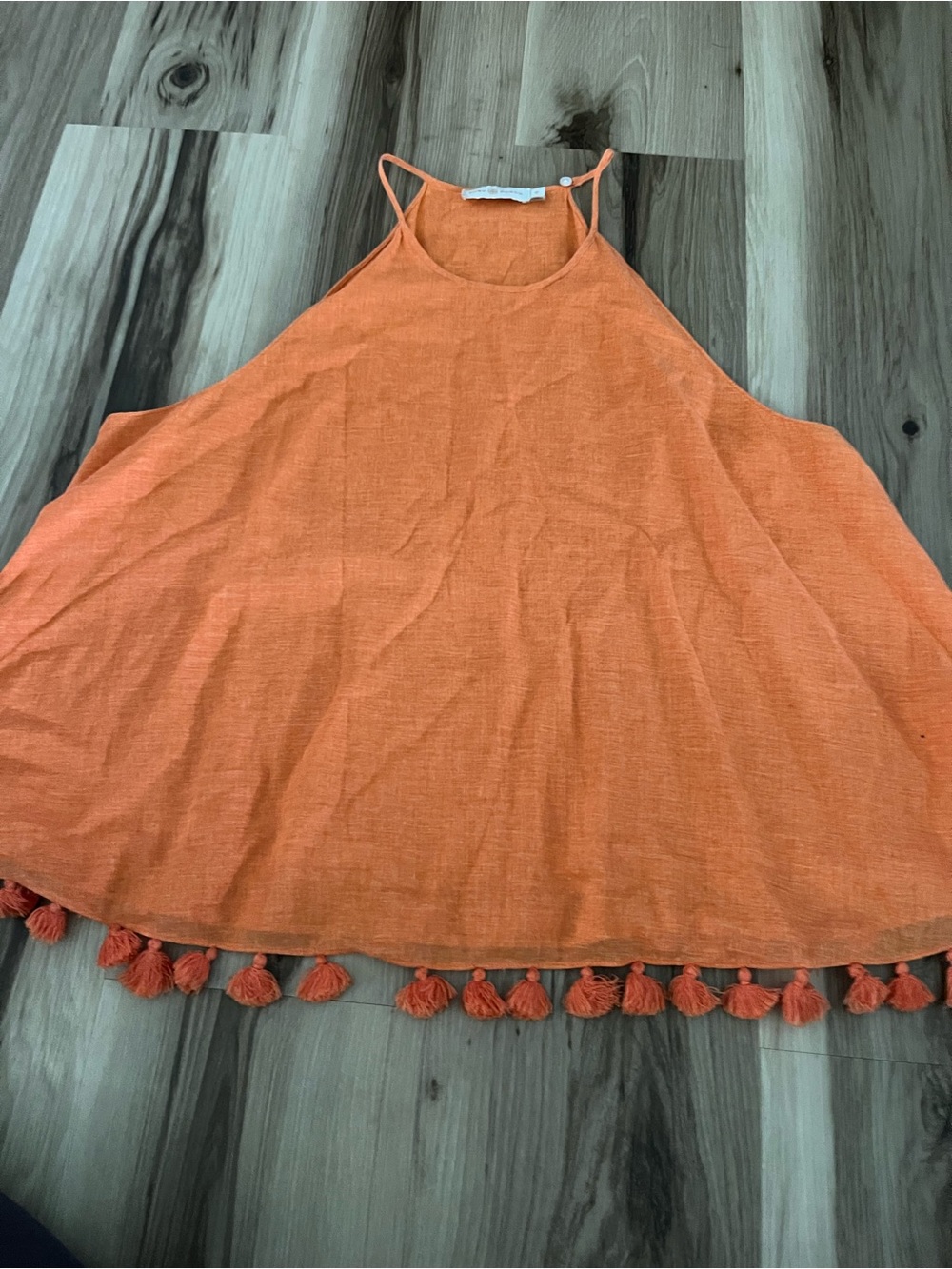 Tory Burch Tank Top Halter Lindsay Blouse Pom Pom Hem Orange Cotton Women 12 - Picture 5 of 7